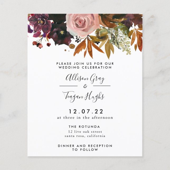 Fall Wedding Invitation | Budget Flyer (Front)