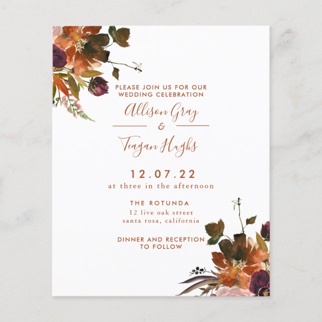 Fall Wedding Invitation | Budget Flyer (Front)