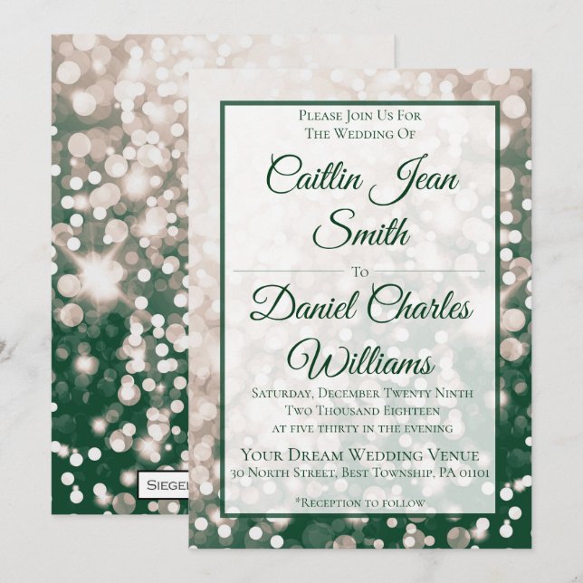 Fall Wedding Invitation - Champagne and Green (Front/Back)