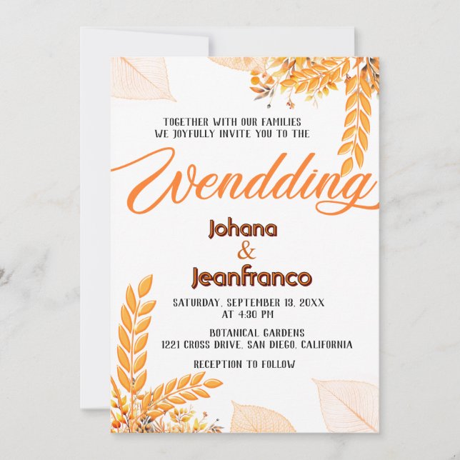Fall Wedding Invitation Orange Modern Script (Front)