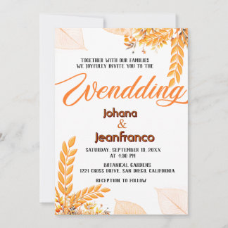 Fall Wedding Invitation Orange Modern Script