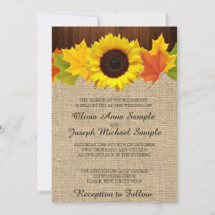Fall Wedding Invitations With Sunflower And Leaves