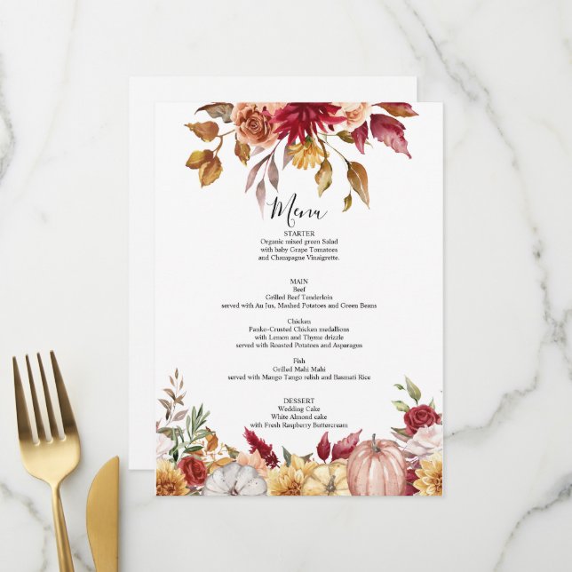 Fall Wedding Menu card floral (Front/Back In Situ)