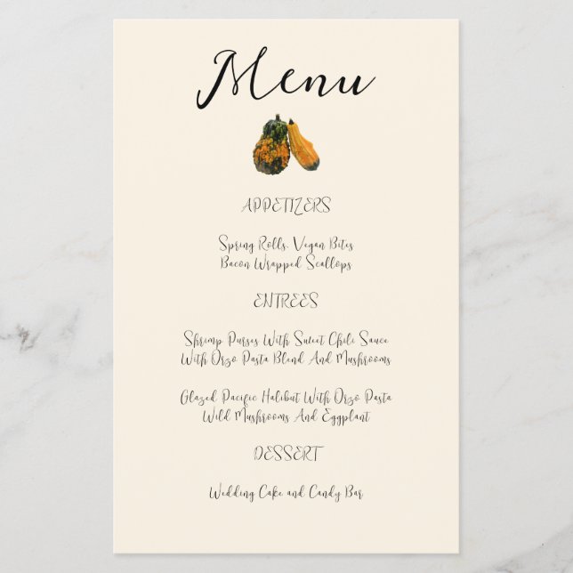 Fall Wedding Menu Template Two Gourds Flyer (Front)