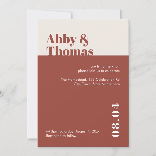 Fall Wedding Modern Minimal Terracotta  Invitation (Front)