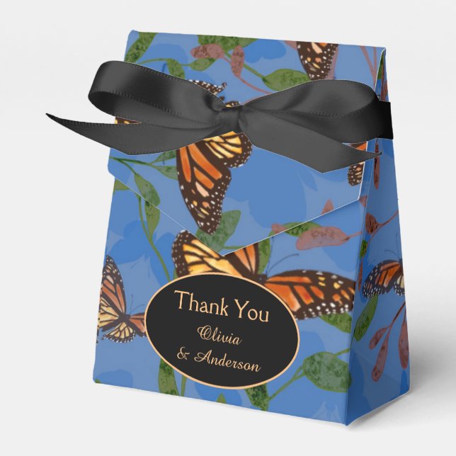 Fall Wedding Monarch Butterfly Blue  Favor Box (Front Side)