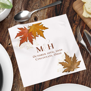 Fall Wedding Monogram Watercolor Leaves  Napkin