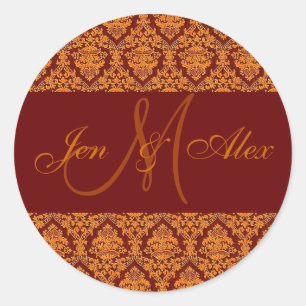 Fall Wedding Names & Monogram Gold Orange Sticker