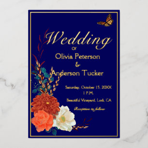 Fall Wedding Navy Blue Floral Monarch Butterfly