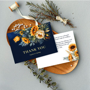 Fall wedding navy blue rustic sunflower thank you card
