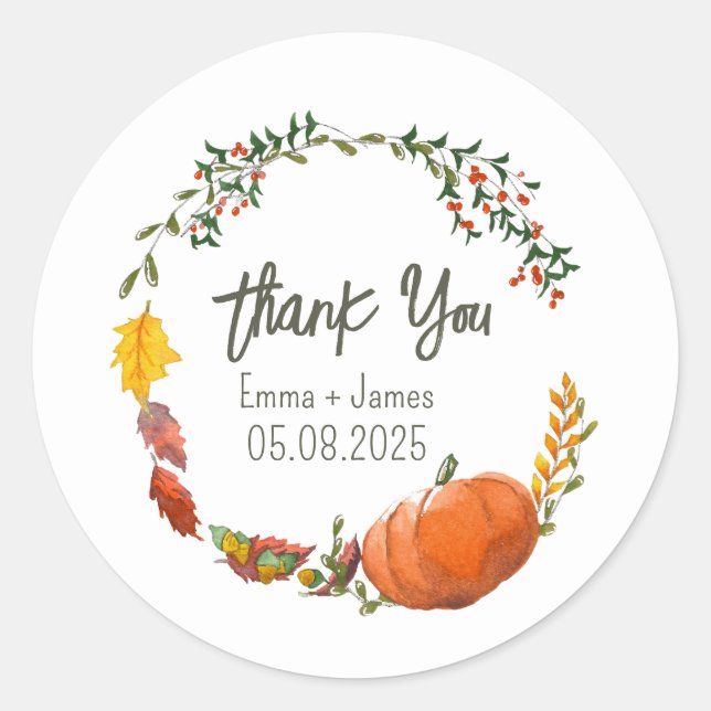 Fall Wedding or Thanksgiving Thank You Sticker (Front)