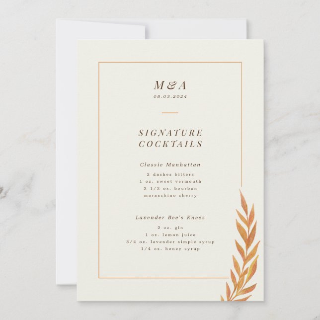 Fall Wedding Orange Branch Cocktail Menu (Front)