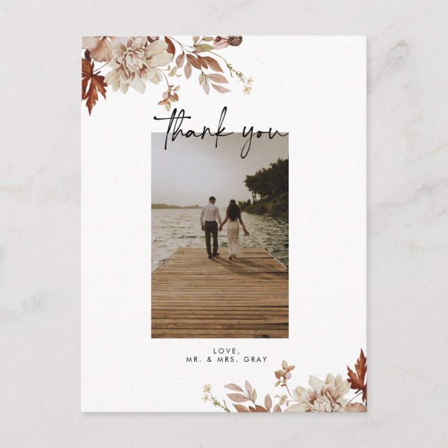 Fall Wedding Photo Thank You Post Card (Front)