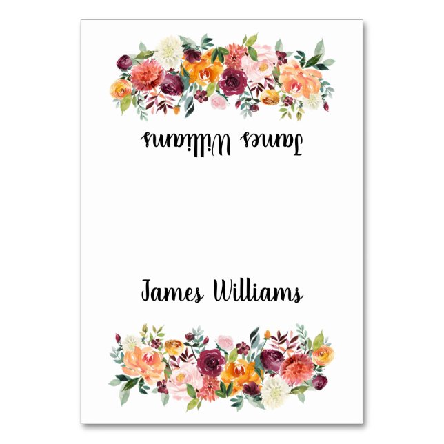 Fall Wedding Place Cards Beautiful Flowers (Front)