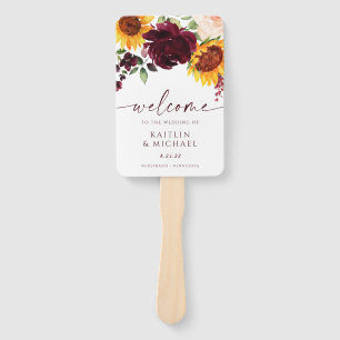Fall Wedding Program Sunflowers Burgundy Roses Han Hand Fan