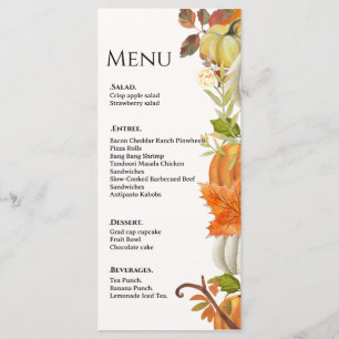 Fall  wedding Pumpkin autumn leaves wedding  Menu