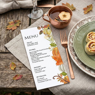 Fall wedding Pumpkin autumn leaves wedding Menu