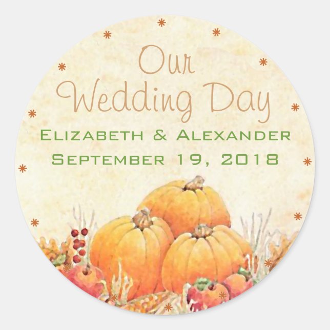 Fall Wedding Pumpkin Guest Favour Thank You Classic Round Sticker (Front)