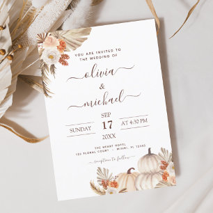 Fall Wedding Pumpkins Pampas Grass Terracotta Invitation