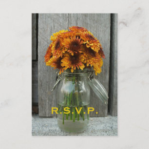Fall Wedding RSVP: Mason Jar Flowers & Barnwood RSVP Card
