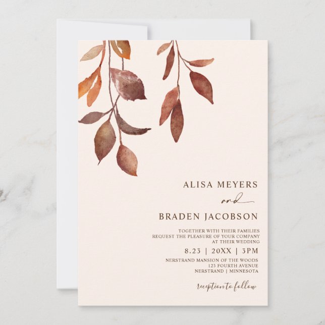 Fall Wedding Rust Autumn Colours Leaves Foliage Invitation (Front)