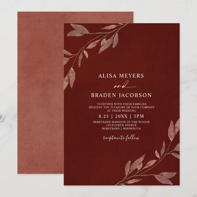 Fall Wedding Rust Autumn Leaves Foliage Invitation (Front/Back)