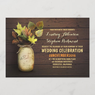 Fall wedding & rustic mason jar invitations
