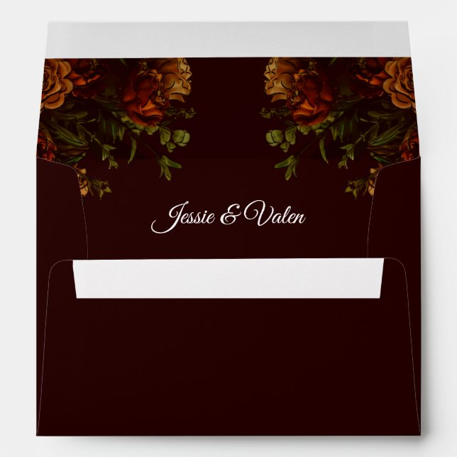 Fall Wedding Rustic Orange Maroon Envelope (Back (Bottom))