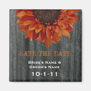 Fall Wedding Save The Date - Barnwood & Sunflower Magnet