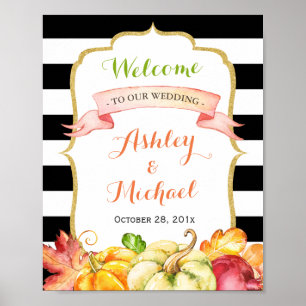 Fall Wedding Sign Autumn Pumpkins Leaves Theme