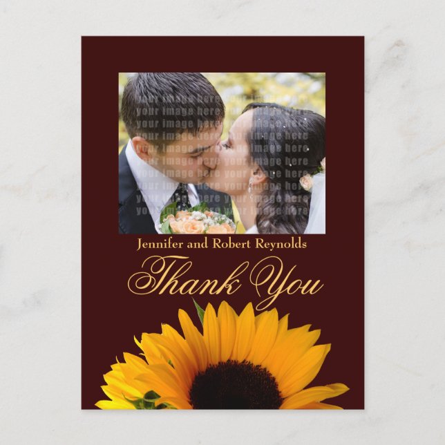Fall wedding Thank You Post Card (yellow back) (Front)