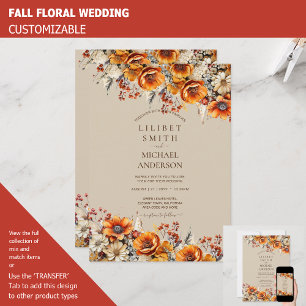 FALL WEDDING THEME   BURNT ORANGE    RUSTIC FLORAL INVITATION