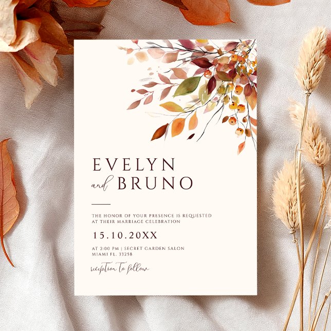Fall Wedding Watercolor Autumn Leaves Invitation (Creator Uploaded)