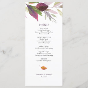 Fall Wedding With Purple Leaves Menu Card