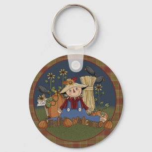 "Fall Welcome" Autumn Scarecrow Keychain
