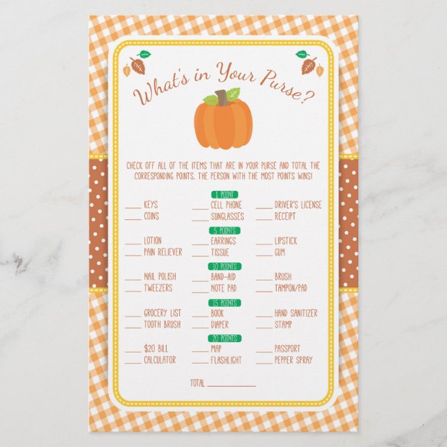 Fall What's in Your Purse Baby Shower Game Flyer (Front)