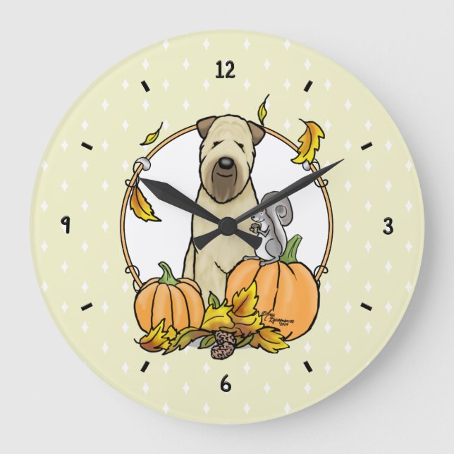 Fall Wheaten Terrier (wheaten 1b2) Pumpkins Cute Large Clock (Front)