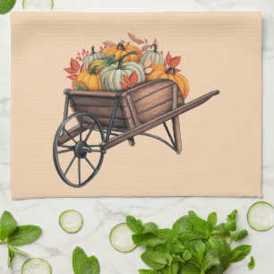 Fall Wheelbarrow with Pumpkins Kitchen Towel