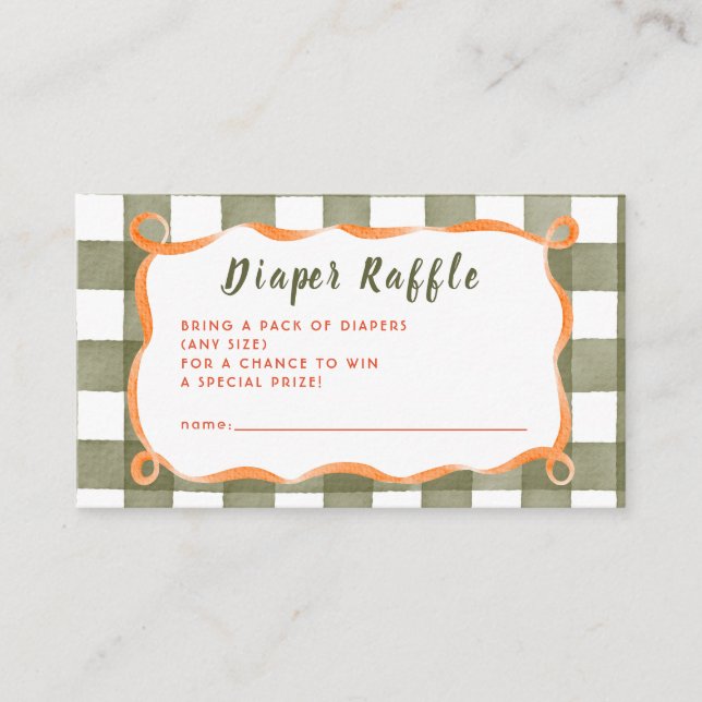Fall Whimsical Plaid Sage Peach Diaper Raffle Enclosure Card (Front)
