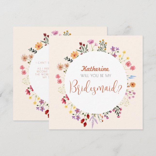 Fall Whimsical Wildflower Floral Bridesmaid Script Invitation (Front/Back)