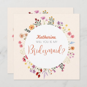 Fall Whimsical Wildflower Floral Bridesmaid Script Invitation