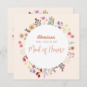 Fall Whimsical Wildflower Floral Maid of Honour Invitation