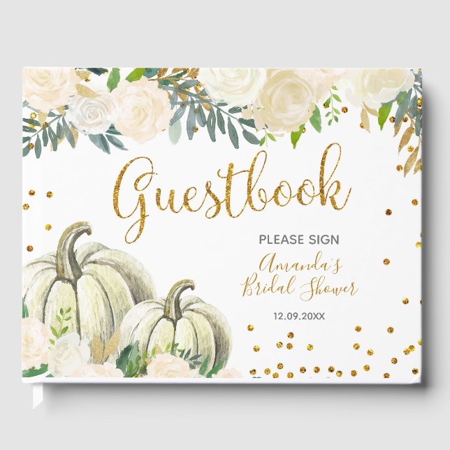 Fall White and Gold Pumpkin Guest Books (Front)