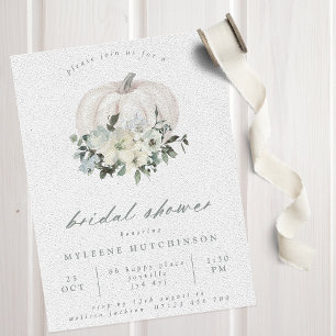 Fall White Floral Pumpkin & Sage Bridal Shower Invitation