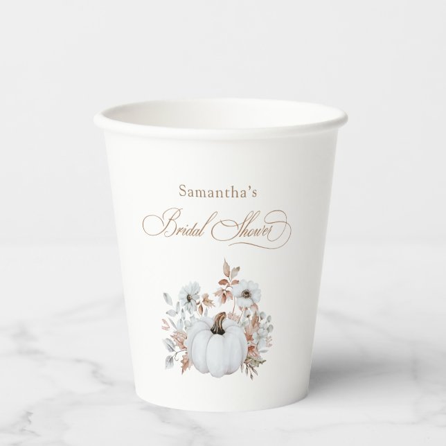 Fall White Pumpkin Bridal Shower Paper Cups (Front)