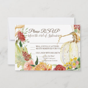 Fall White Pumpkin Floral Burgundy Wreath Wedding RSVP Card