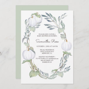 Fall WHITE PUMPKIN Greenery BABY Shower Invitation