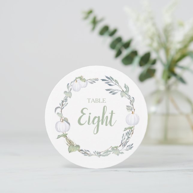 Fall White Pumpkin Greenery Table Number (Standing Front)