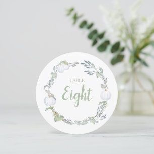 Fall White Pumpkin Greenery Table Number