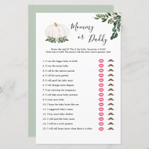 Fall White Pumpkin Mommy Or Daddy Game Cards